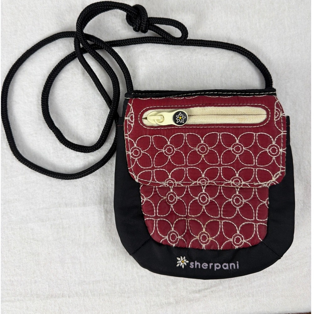Sherpani Piperle Small Crossbody Bag Red Floral Embroidered Travel Pouch Black